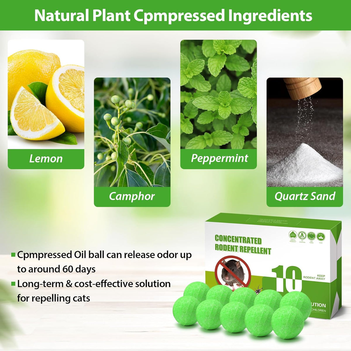 Rodent Repellent Balls,10Pcs Mouse Repellent Balls Peppermint Oil for Mice Squirrel Mole Pests