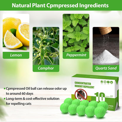 Rodent Repellent Balls,10Pcs Mouse Repellent Balls Peppermint Oil for Mice Squirrel Mole Pests
