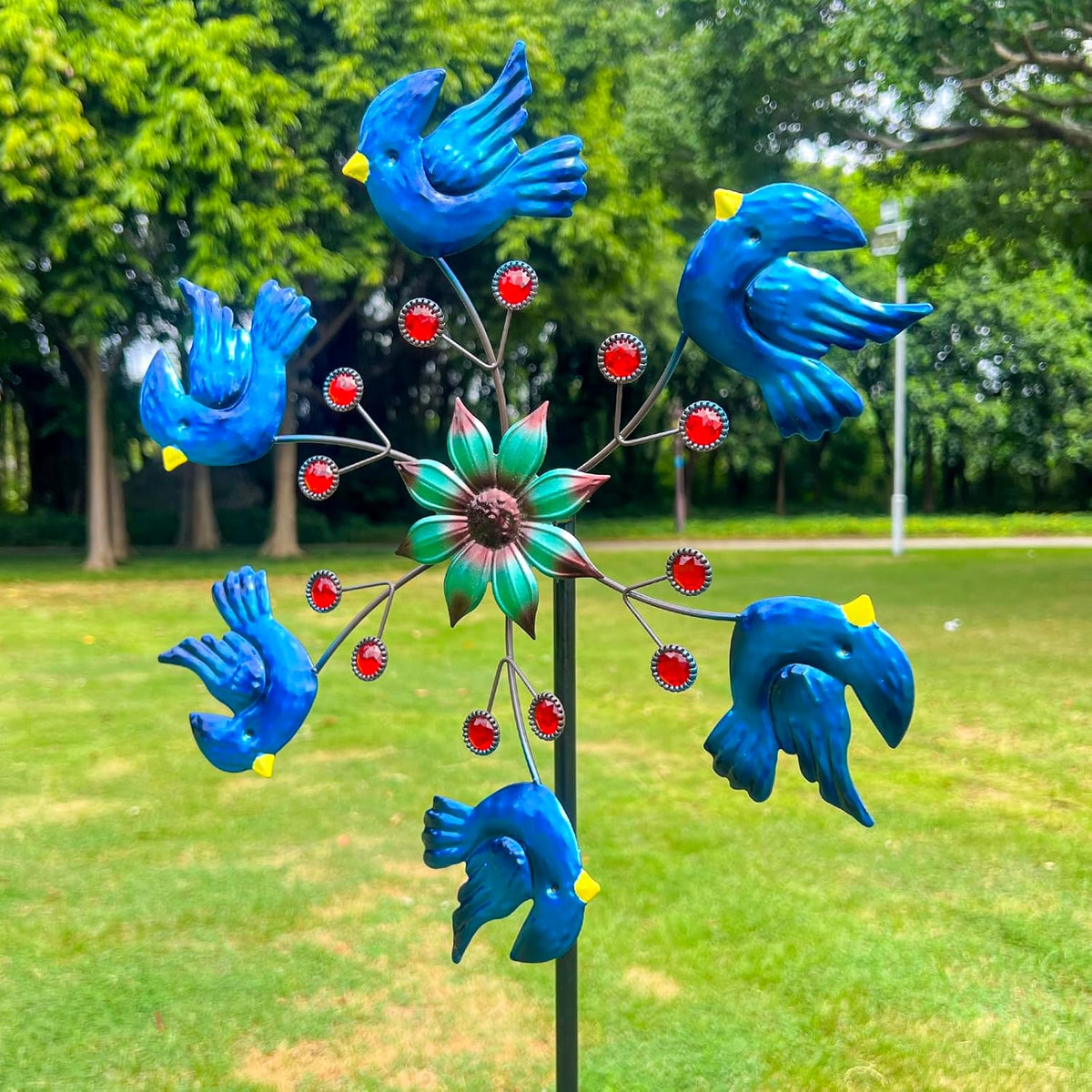 Blue Bird Metal Wind Spinner Garden Decor, 48 Inch Outdoor Yard Spinner Sculpture for Patio Lawn &