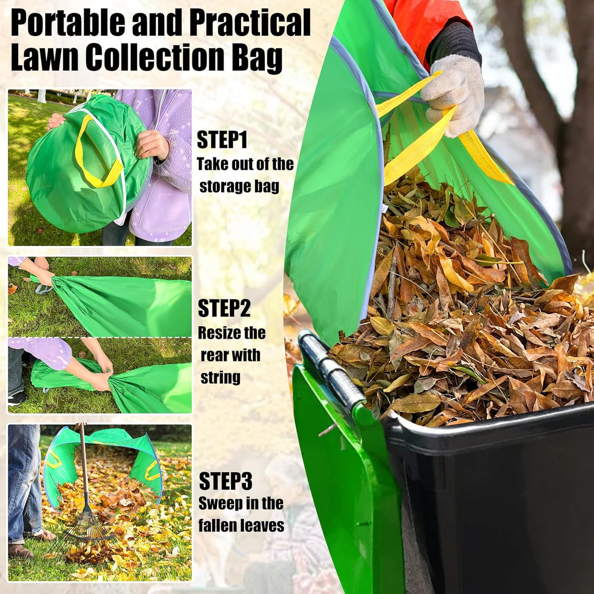 UQM Leaf Collector,Extra Large Portable Pop Up Leaf Bags, Foldable Leaf Pick Up Tools, Reusable