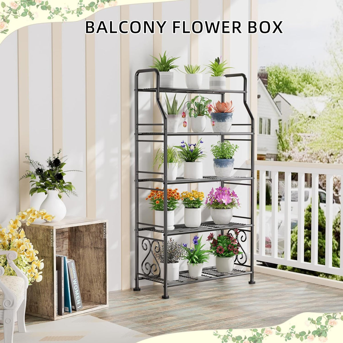 GIOTORENT Plant Stand Outdoor Indoor 5 Tier Metal Waterproof - 53.2" Plant Shelf for Patio