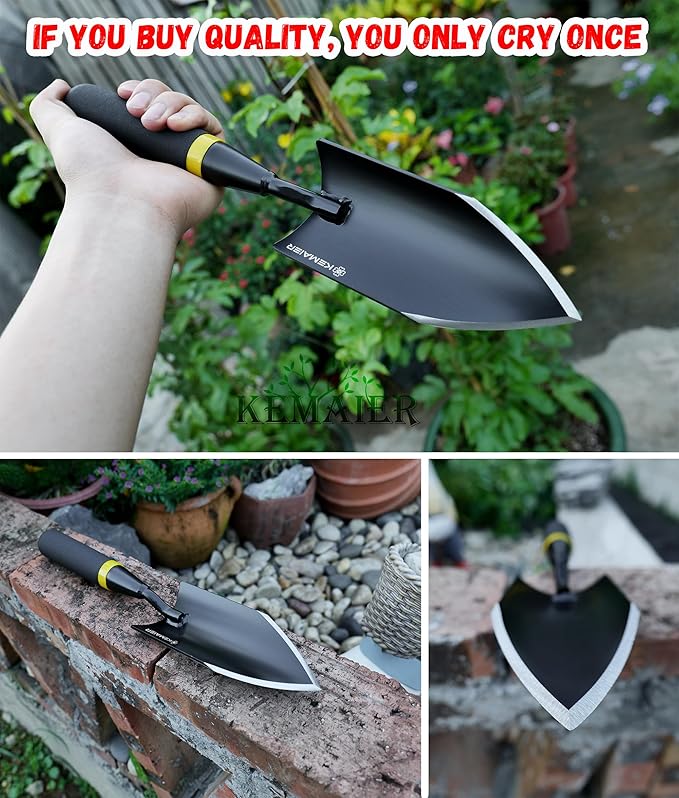 Heavy Duty Gardening Hand Trowel - Carbon Steel Garden Trowel with Rubberized Handle, Ideal for