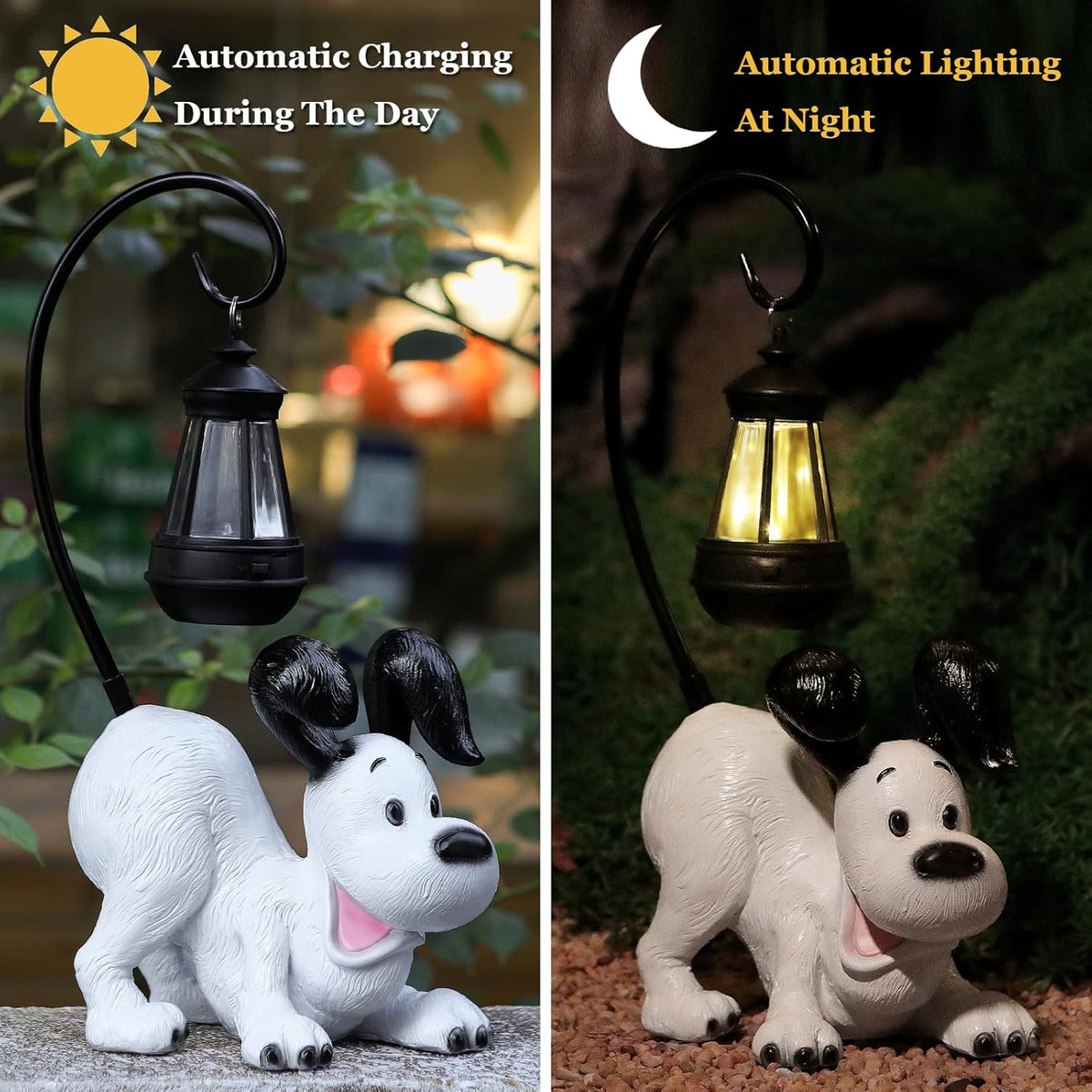 Laughing Dog Figurine with Solar-Powered LED Light 15.9 Inches Tall Perfect for Gift Garden Decor
