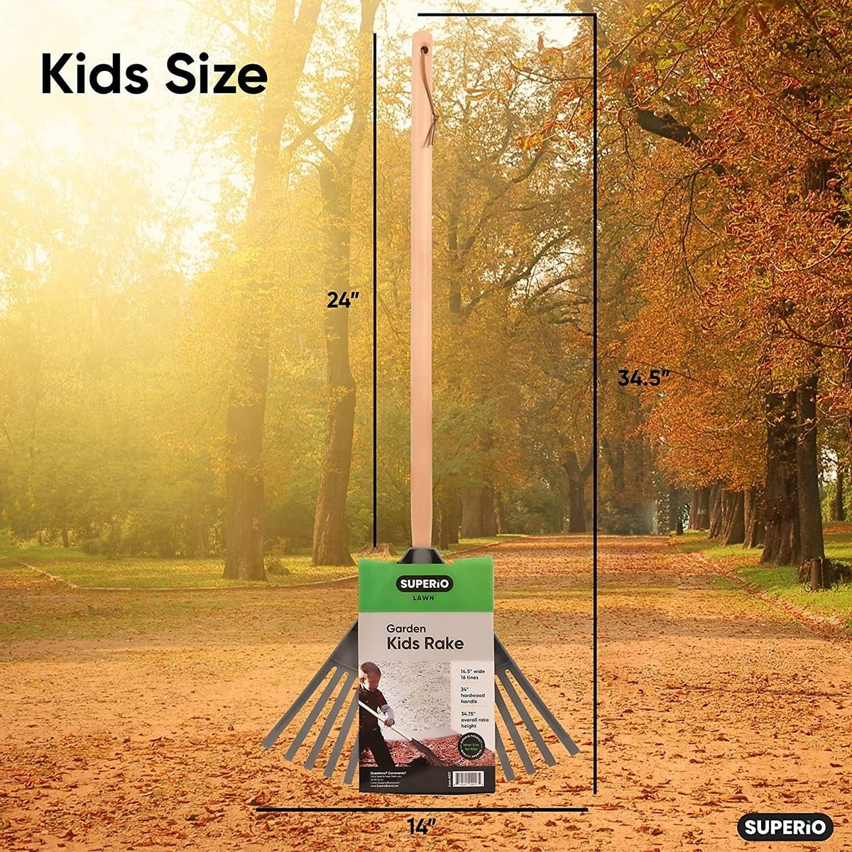 Pack of 3 Kids Rake with Hardwood Handle, Durable Plastic Head to Sweep Leaves in Lawn and Tidying