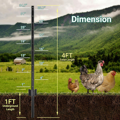 Fence Posts 4 Ft - 10 Pack, Heavy Duty Metal Fence Post, No Dig U Post for Farm, Garden, Orchard