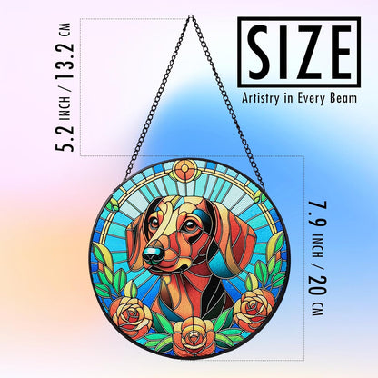 Stained Glass Dog Memorial Suncatcher,Dachshund Window Hanging,Sympathy Gifts for Pet Loss,7.9
