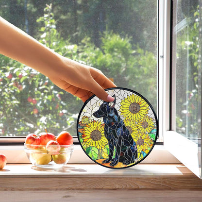 kdqua German Shepherd Sunflower Suncatcher Stained Glass Window Hanging, German Shepherd Gifts Sun