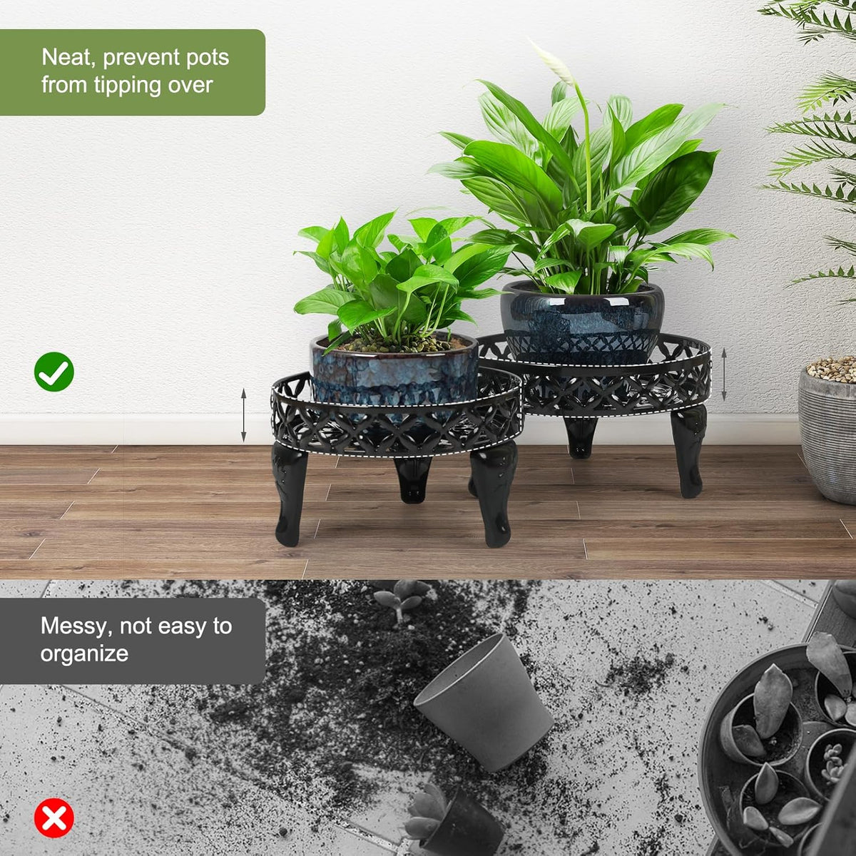 Metal Plant Stand Indoor Outdoor,2 Pack Heavy Duty Iron Plant Stands for Indoor/Outdoor,Low Round