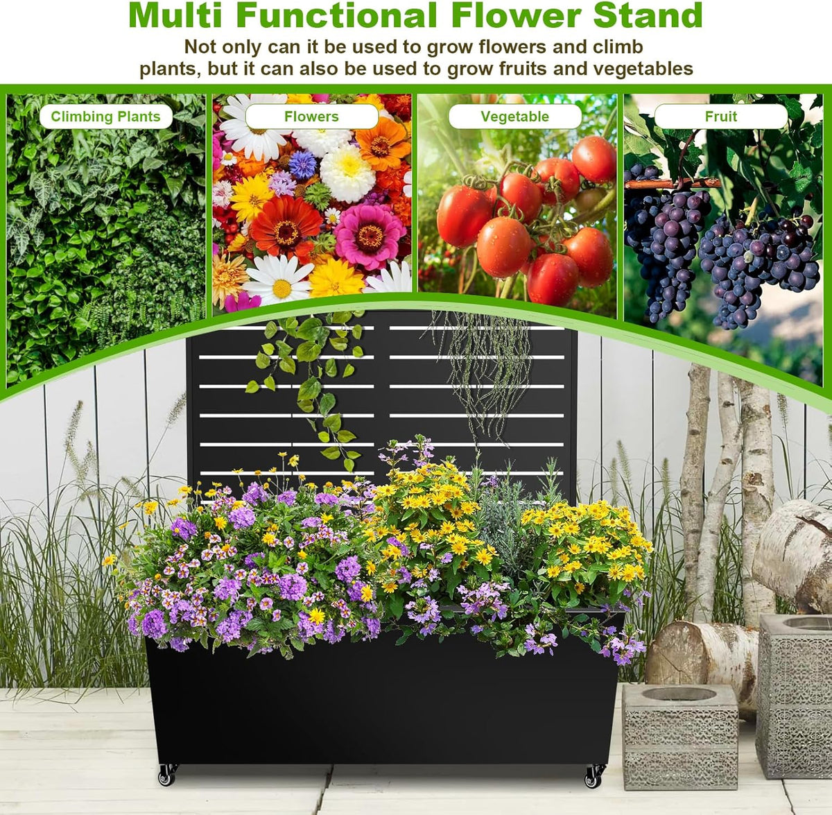 Metal Planter Box with Trellis, 72"x35"x16" Metal Raised Garden Bed with Trellis, Trellis Planter