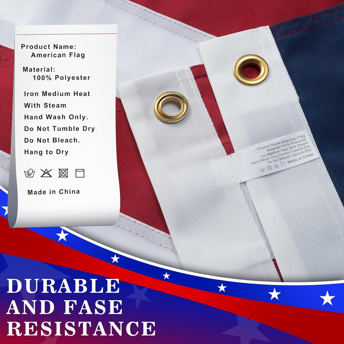 High Wind American Flag for Outdoor 12x18 Ft - Heavy Duty Allegiance US Flag with Embroidered