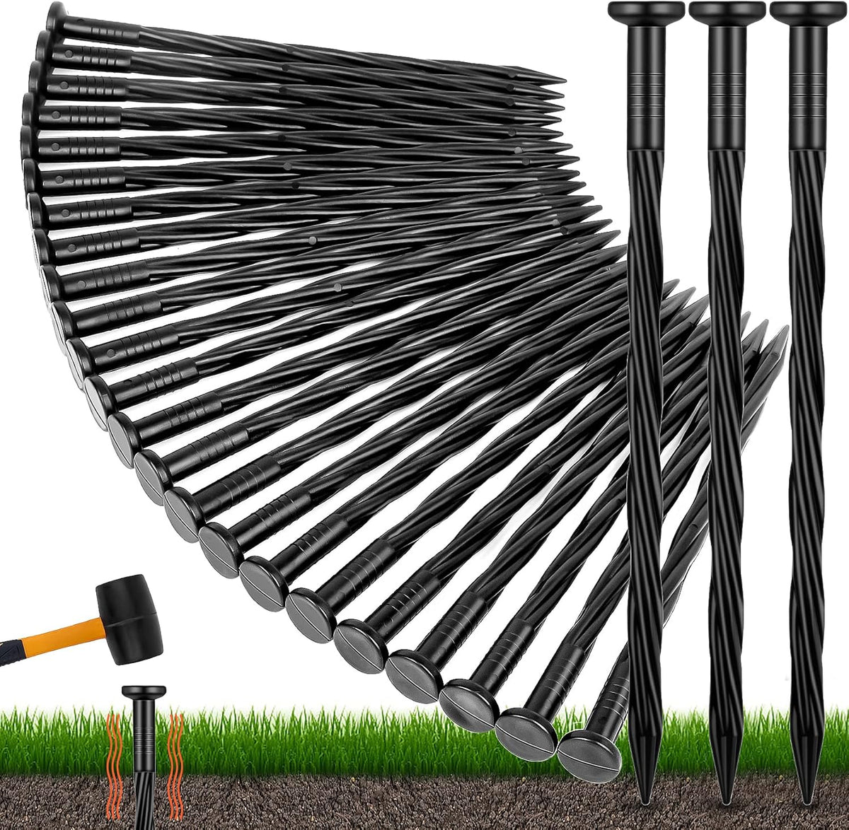 60 Count Plastic Landscape Edging Anchoring Stakes 8-Inch Garden Lawn Yard Landscaping Spikes for
