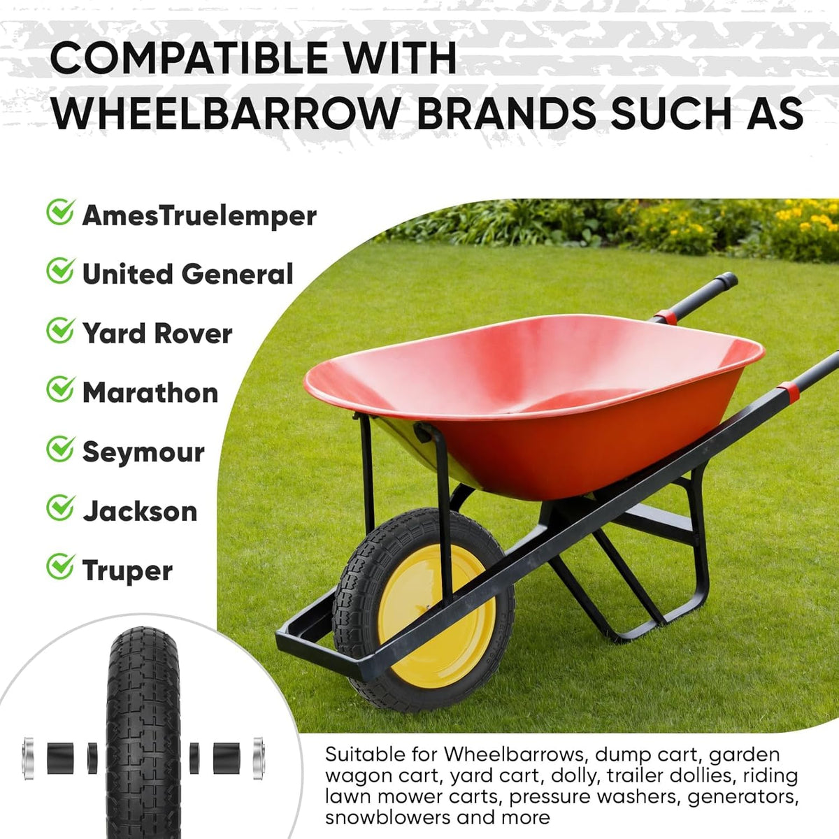 TICONN 4.80/4.00-8 Tire, 14.5" Flat Free Wheelbarrow Tire and Wheel, Solid Replacement Tires with