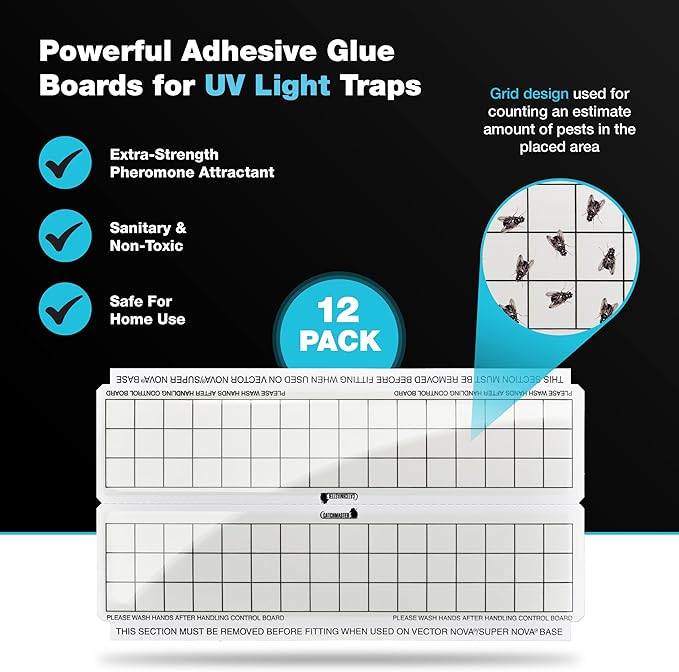 Catchmaster Vector Trap Replacement, UV Light Fly Traps for Home, Unscented Sticky Gnat Glue Boards