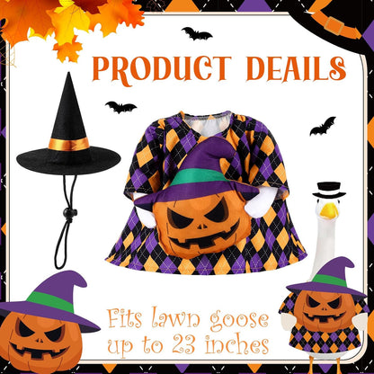 Sanwuta 1 Set Halloween Porch Goose Outfit Pumpkin Pillow Design with Witch Hat for 23" Lawn Cement