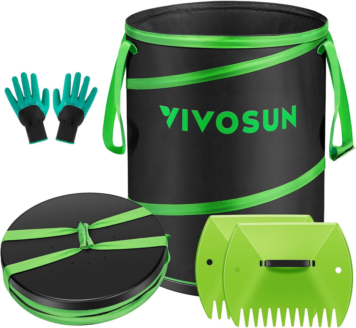 VIVOSUN Collapsible Trash Can 40-Gallon, Reusable Pop-Up Garden Bag with Hard-Shell Bottom, Leaf