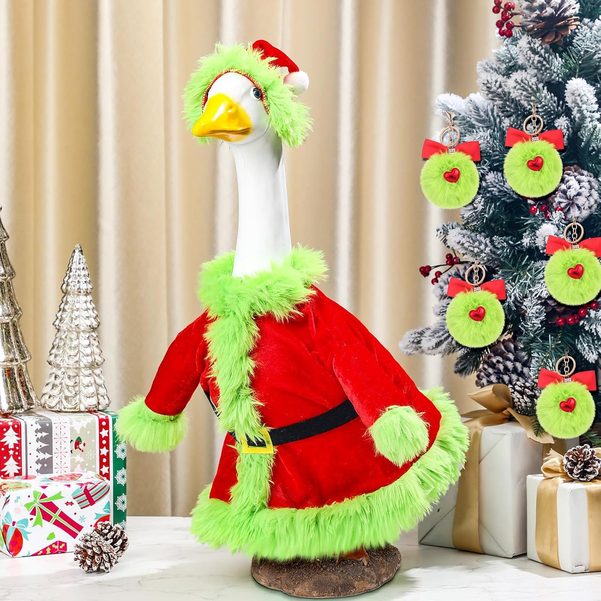 Christmas Porch Goose Outfit for 23" High Cement or Plastic Green Santa Claus Costume Lawn