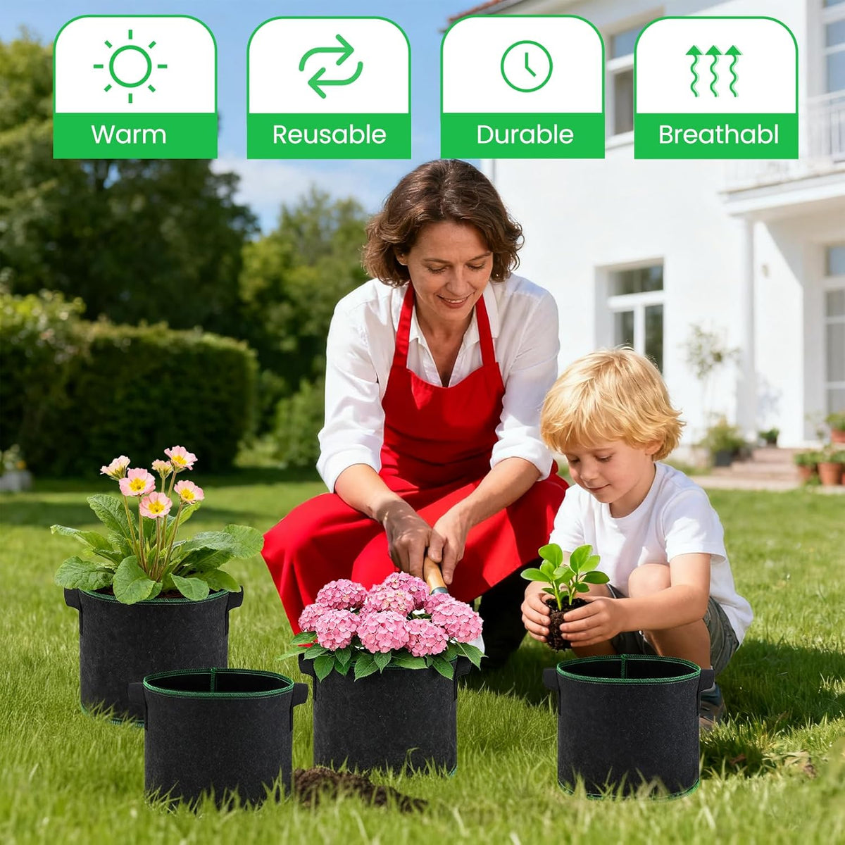 5 Gallon Grow Bags, 10 Pack Heavy Duty Aeration Fabric Pots,Thickened Nonwoven Fabric Pots with