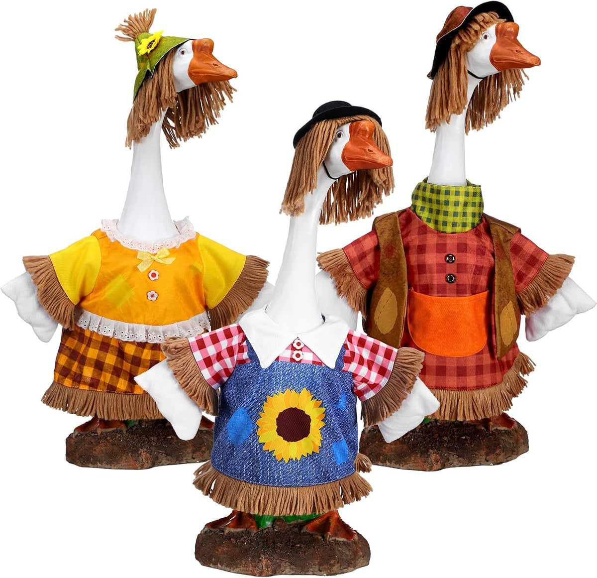 3 Set Fall Goose Outfit 23 Inch Fall Pilgrim Cement Goose Outfit Thanksgiving Scarecrow Porch Decor
