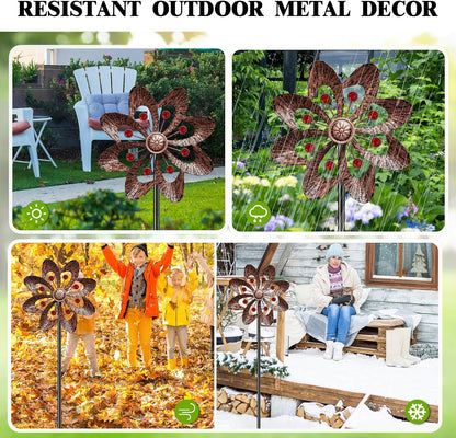 Metal Wind Spinners Outdoor, 360° Wind Sculpture Spinner with Metal Stake, Waterproof Spinners