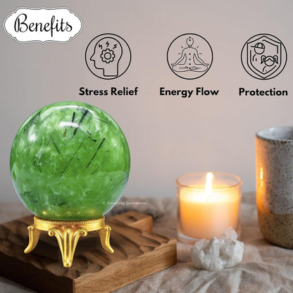 Amazing Gemstone Prehnite Crystal Ball with Stand - 2 Inches Crystal Sphere Meditation Balls for