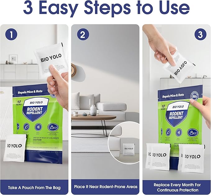 Rodent Repellent Pouches – Peppermint Oil, Plant-Powered – Repels Mice, Rats & Squirrels, Mouse