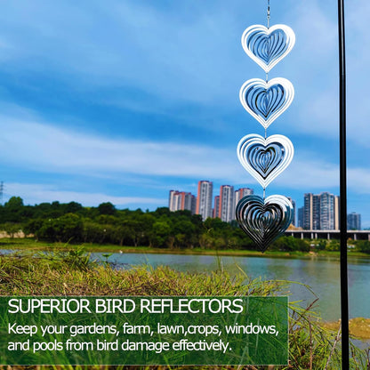 DJUAN Heart Bird Scare Discs Set-Highly Reflective Double-Sided Bird Reflectors,Extra Sparkly Metal