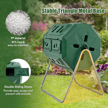 Goplus Compost Tumbler, 43 Gallon Rotating Compost Bin Barrel, Dual Chamber Tumbling Composter with