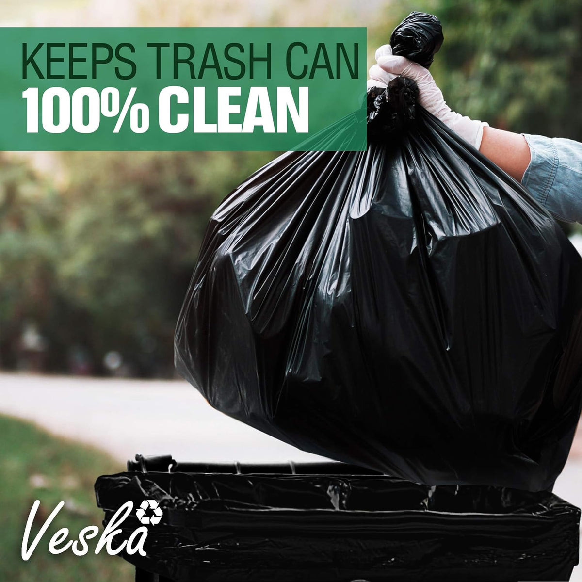 Veska 65 Gallon Trash Bags for Toter, (Value-Pack 50 Count w/Ties) Extra Large 64 Gallon Heavy