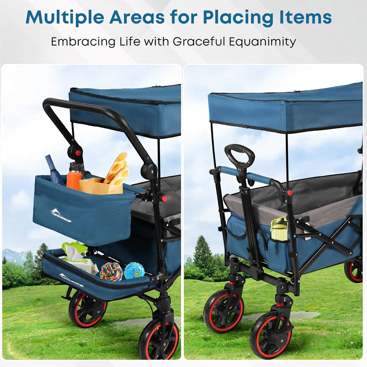 Collapsible Canopy Wagon,Large Capacity Trolley, Foldable Portable Cart with Canopy, Adjustable