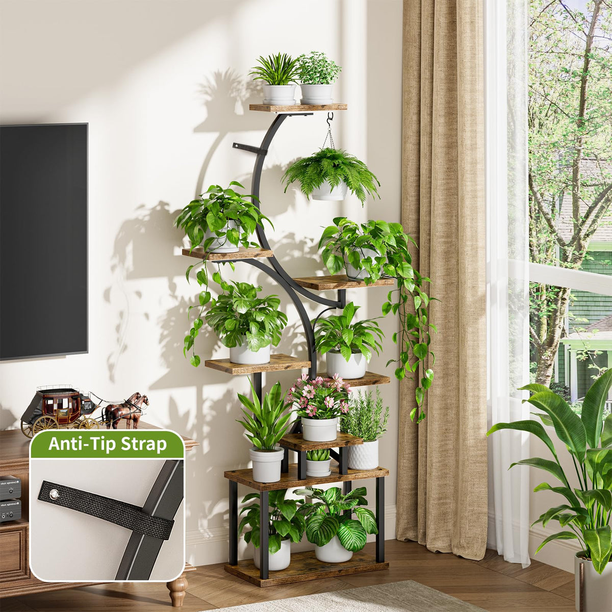BACEKOLL Plant Stand Indoor with Grow Light, 8 Tier Corner Plant Shelf Tall