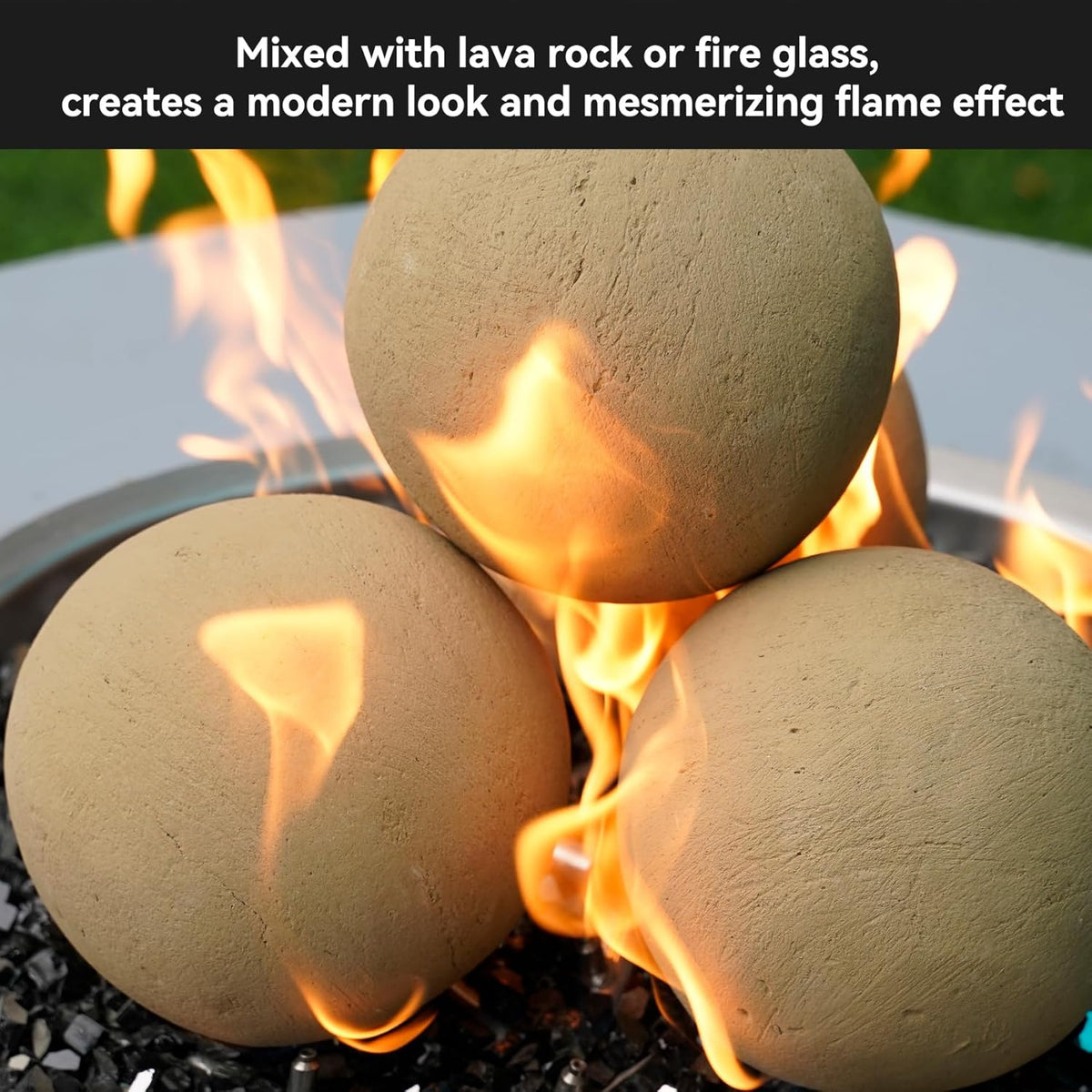 Skyflame 6" Ceramic Fireplace Balls, Beige Round Fire Stones Reusable Fire Pit Balls for Indoor and