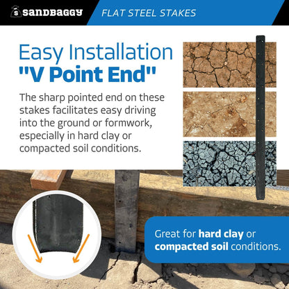Sandbaggy Flat Steel Stakes for Concrete Forms with Nail Holes - 1.5" Wide - Painted - Removable