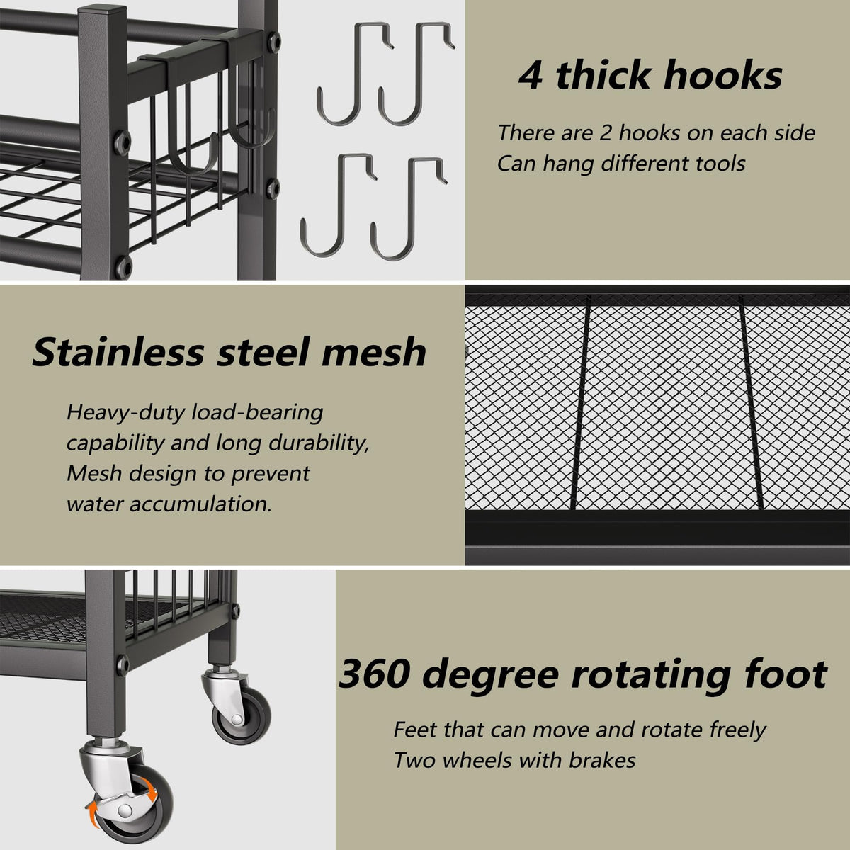 Garden Tool Organizer with Wheels for Garage and Shed, Spacious Tool Storage, Multi-Tier Design