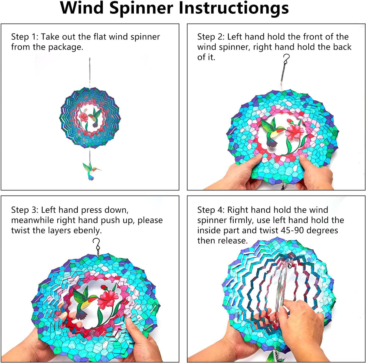 Wind Spinners Hanging, 12 Inches 3D Kinetic Hummingbird Wind Spinner for Yard and Garden Decor