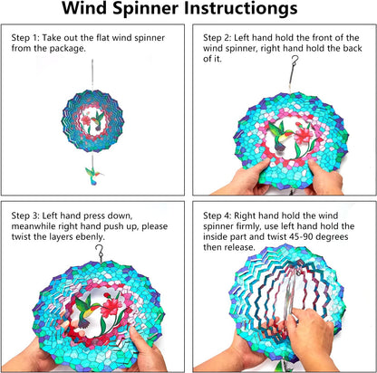 Wind Spinners Hanging, 12 Inches 3D Kinetic Hummingbird Wind Spinner for Yard and Garden Decor