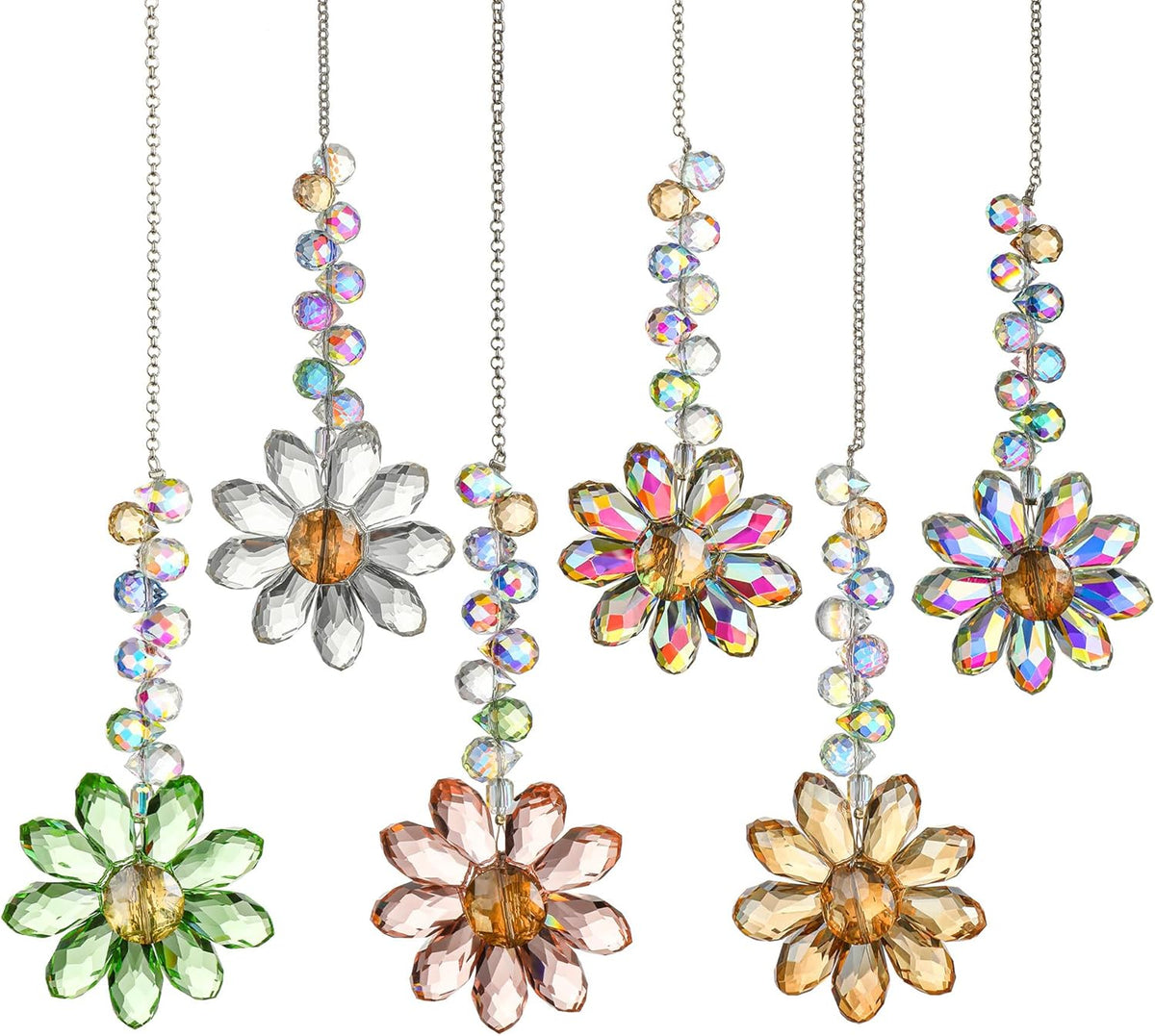 HDCRYSTALGIFTS 6PCS Crystal Sunflower Suncatchers Hanging Ornaments, Crystal Window Sun Catchers