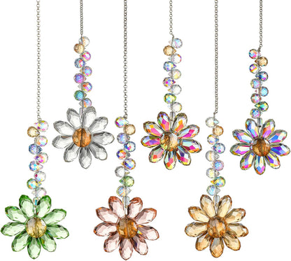 HDCRYSTALGIFTS 6PCS Crystal Sunflower Suncatchers Hanging Ornaments, Crystal Window Sun Catchers