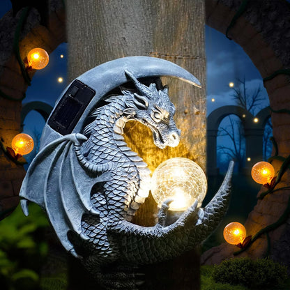 Dragon Tree Hugger Solar Magic Orb Garden Statue Dragon Solar LED Lights Decor Sun Moom for Your