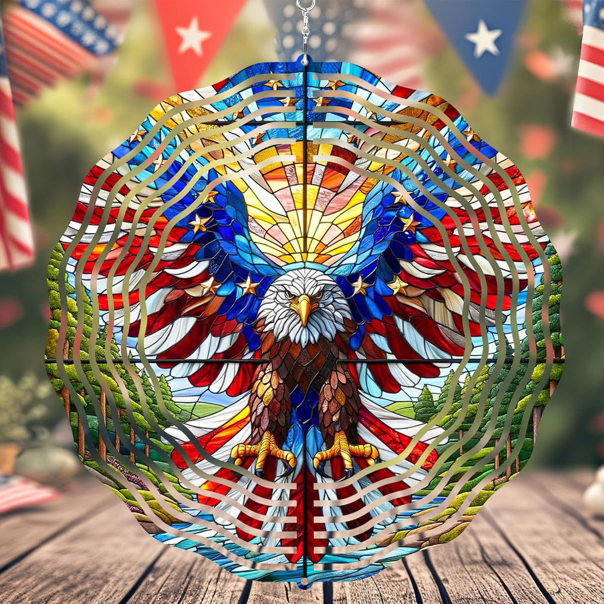 10 Inch 3D Flag Eagle Wind Spinner, Unique Metal Hanging Kinetic Wind Sculpture Gifts for Women Mom