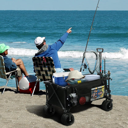 REDCAMP 49" L Extended Collapsible Beach Fishing Cart with Rod Holders, 330LBS Heavy Duty Extra