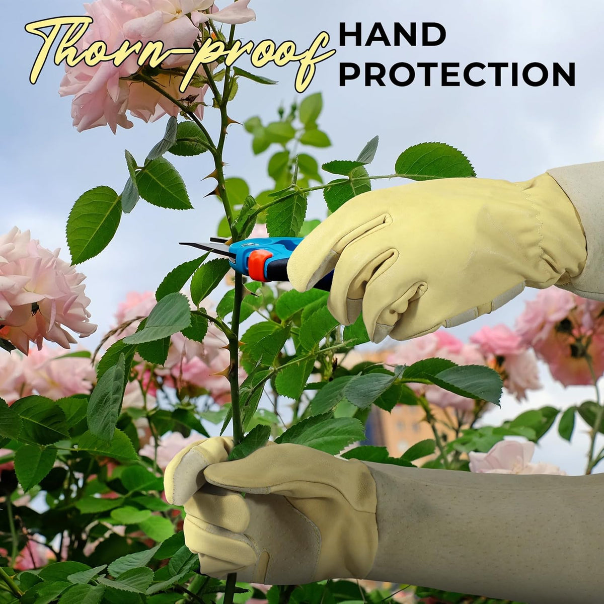 HANDLANDY Rose Pruning Gardening Gloves for Men Women, Thorn Proof Forearm Protection Leather