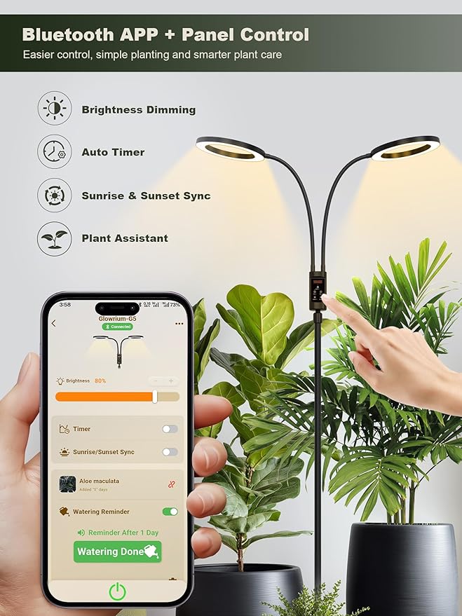 GLOWRIUM Smart Grow Lights for Indoor Plants, 48W Full Spectrum Plant Lights, Bluetooth App &