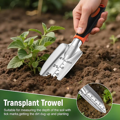 Garden Tool Set, 3 Pack Aluminum Heavy Gardening Kit Including Hand Shovel, Transplant Shovel and