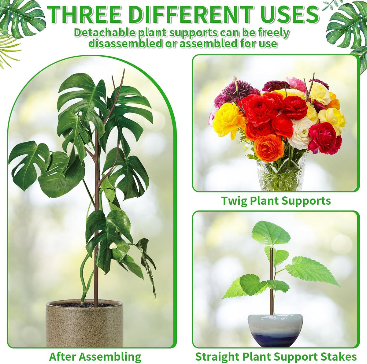 4 Pack 27.56" Detachable Twig Plant Support Stakes Set, Blends in to Plant, Branch Plant Sticks