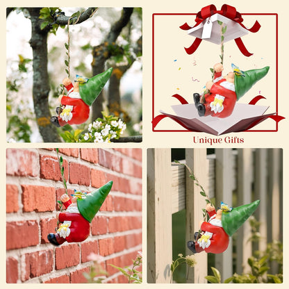 Hanging Gnome Garden Statue Climbing Garden Gnomes Lady with Butterfly Decoration Tree Hugger for