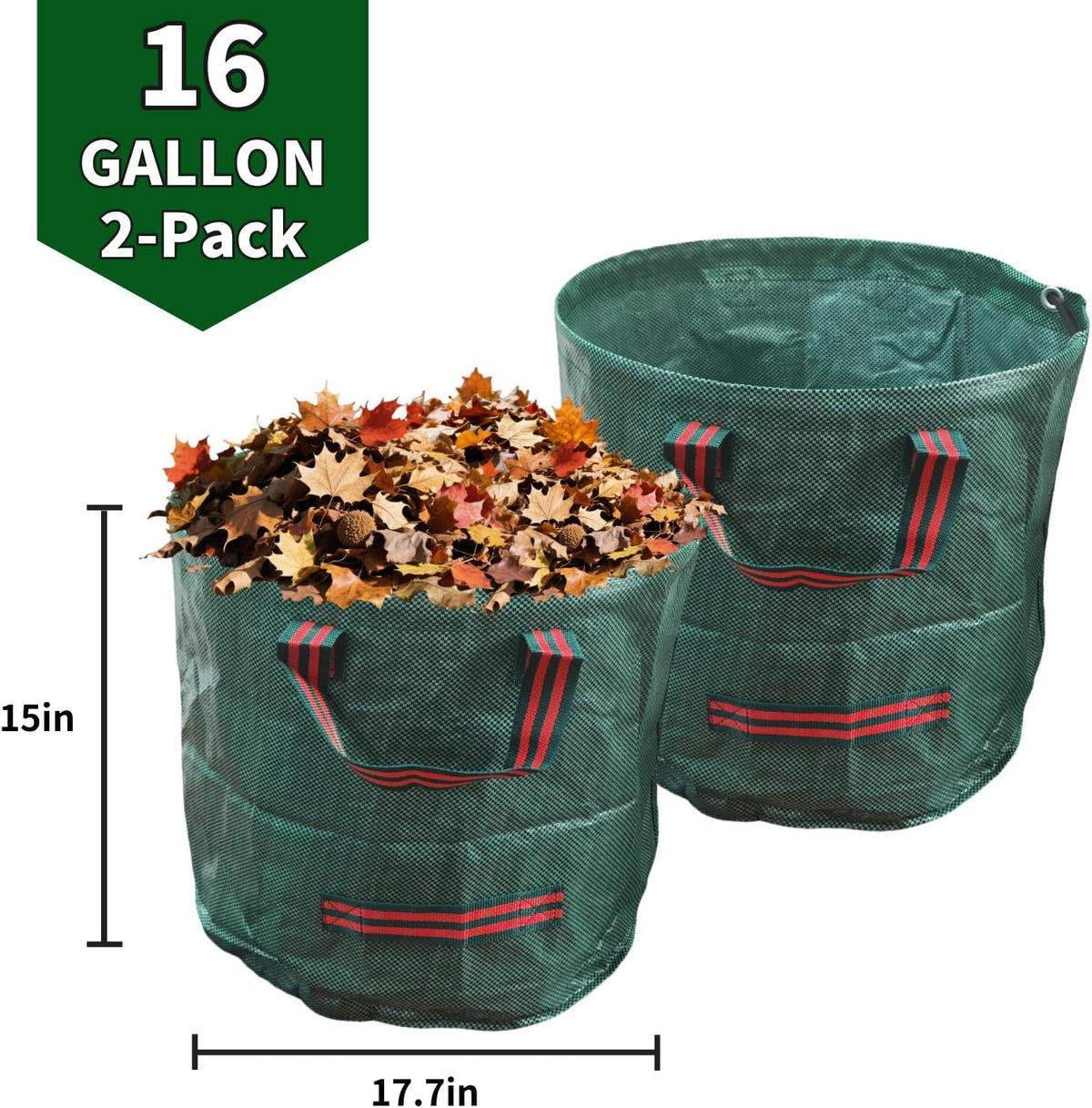 Yard Waste Bags 2 Pack 16 Gallon/72 Gallon Reusable Heavy Duty Leaf & Lawn Bags with 2 Handles for