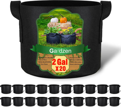 Gardzen 20-Pack 2 Gallon Grow Bags, Aeration Fabric Pots with Handles, Heavy Duty Plant Bags for
