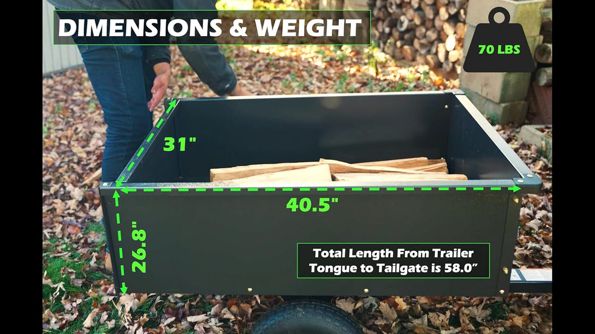 Yard Commander - 400LB Heavy Duty Tow Behind ATV Trailer Steel Dump Cart - 10-Cubic Feet Capacity