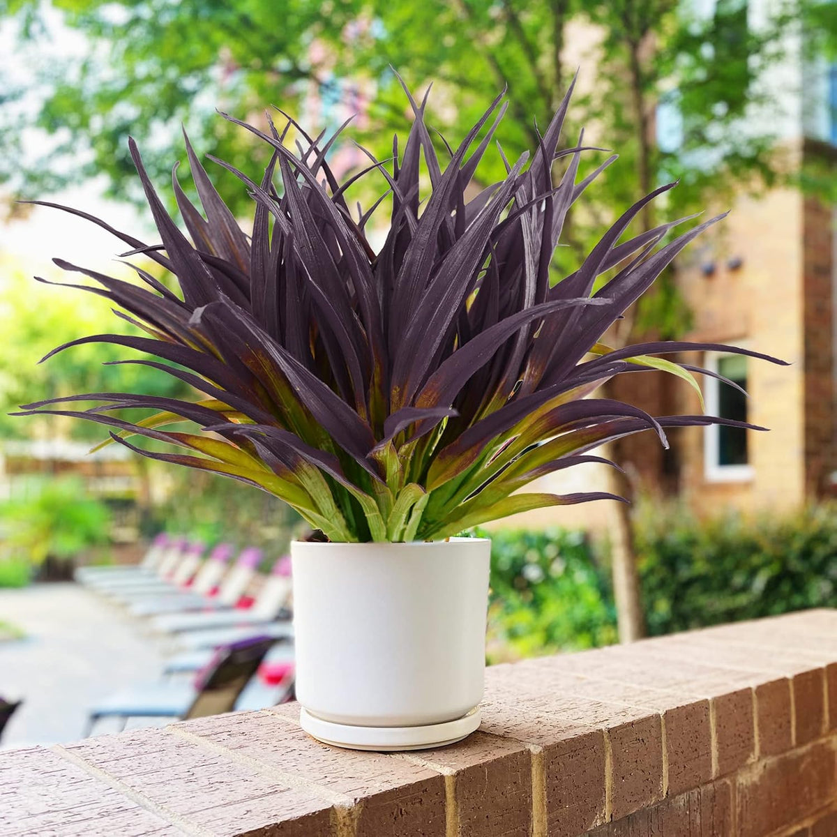 16Pcs Artificial Grass Fake Grass Plants 17.3in Outdoor Plants UV Resistant Faux Greenery Stems for