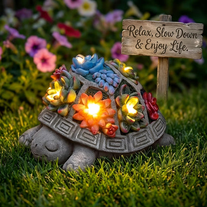 Snclriao Solar Turtle Garden Outdoor Decor with Succulent & 7 LED Lights – Outside Tortoise Statue